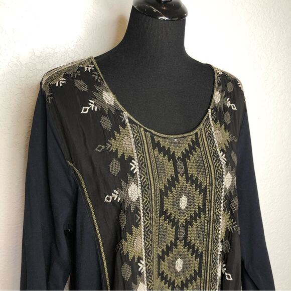 Johnny Was black army green cream embroidered dress size 1X - Picture 2 of 14